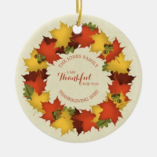 Herfstbladeren Thanksgiving krans Keramisch Ornament (Voorkant)