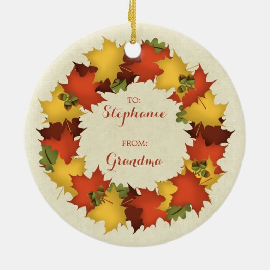 Herfstbladeren Thanksgiving krans Keramisch Ornament (Achterkant)