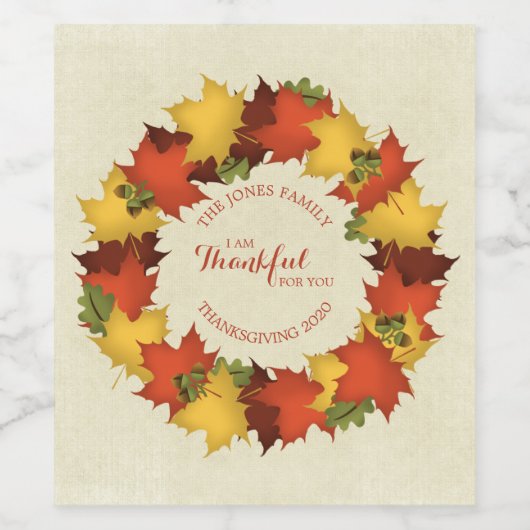 Herfstbladeren Thanksgiving krans Wijn Etiket (Enkel label)