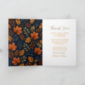 Herfstbladeren Trouwen Navy Bedankkaart (Binnen)