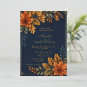 Herfstbladeren Trouwen Navy Kaart (Staand voorkant)