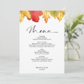 Herfstbladeren Trouwmenu Kaart (Staand voorkant)