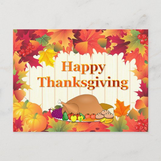 Herfstbladeren & Turkije Thanksgiving Vakantie Feestdagenkaart (Voorkant)