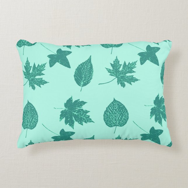 Herfstbladeren - turquoise en aqua decoratief kussen (Voorkant)