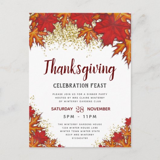 Herfstbladeren | Uitnodiging voor Thanksgiving din (Voorkant)