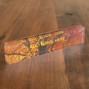 Herfstbladeren van geel en Sinaasappel Foto Naambordje