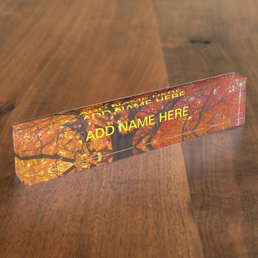 Herfstbladeren van geel en Sinaasappel Foto Naambordje (Zijkant)