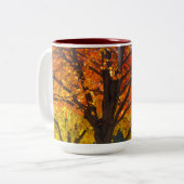 Herfstbladeren van geel en Sinaasappel Foto Tweekleurige Koffiemok (Voorkant links)