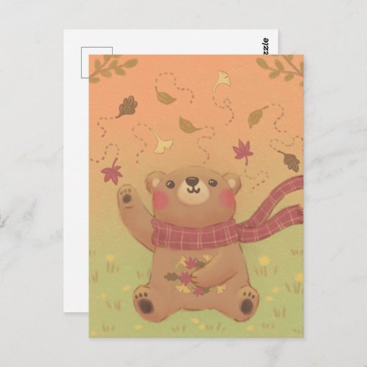 Herfstbladeren van teddybeer briefkaart (Voorkant / Achterkant)
