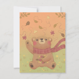 Herfstbladeren van teddybeer briefkaart