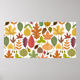 Herfstbladeren vintage naadloos patroon op witte a poster
