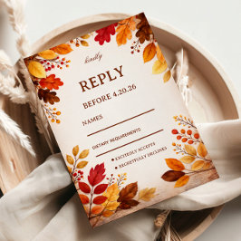 Herfstbladeren Warme Botanische RSVP Kaartje