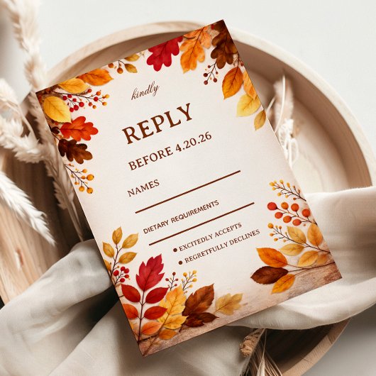 Herfstbladeren Warme Botanische RSVP Kaartje