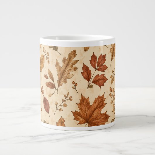 Herfstbladeren Watercolor Patroon Grote Koffiekop (Voorkant)