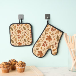 Herfstbladeren Watercolor Patroon Ovenwant & Pannenlap Set