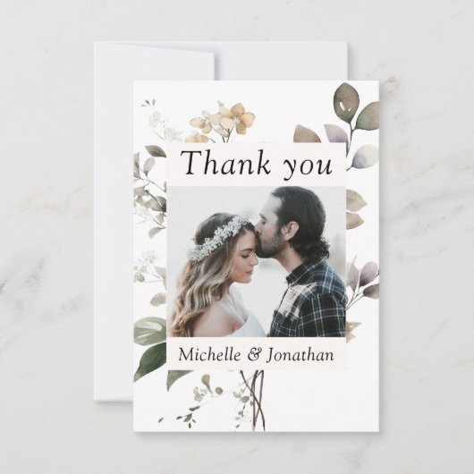 herfstbladeren Waterverf foto bruiloft Bedankkaart (Voorkant)