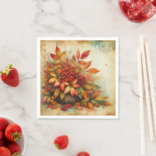 Herfstbladeren  waterverf herfstkleuren servet (Insitu)