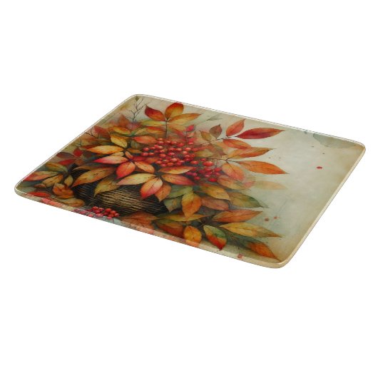 Herfstbladeren  waterverf herfstkleuren snijplank (Hoek)