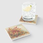 Herfstbladeren  waterverf herfstkleuren stenen onderzetter (Zijkant)