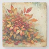 Herfstbladeren  waterverf herfstkleuren stenen onderzetter (Voorkant)