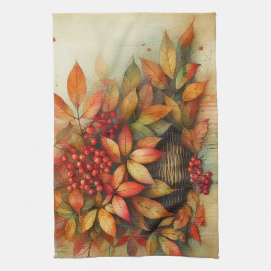 Herfstbladeren  waterverf herfstkleuren theedoek (Verticaal)