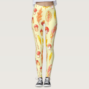 Herfstbladeren: Waterverf retro behang Leggings
