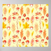 Herfstbladeren: Waterverf retro behang Poster (Voorkant)