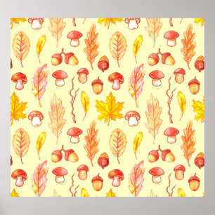 Herfstbladeren: Waterverf retro behang Poster