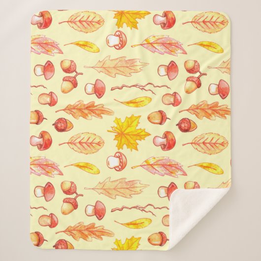 Herfstbladeren: Waterverf retro behang Sherpa Deken (Voorkant)