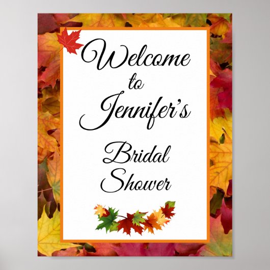 Herfstbladeren Welkom Bruidsmeisjesfeest Sign Post Poster (Voorkant)