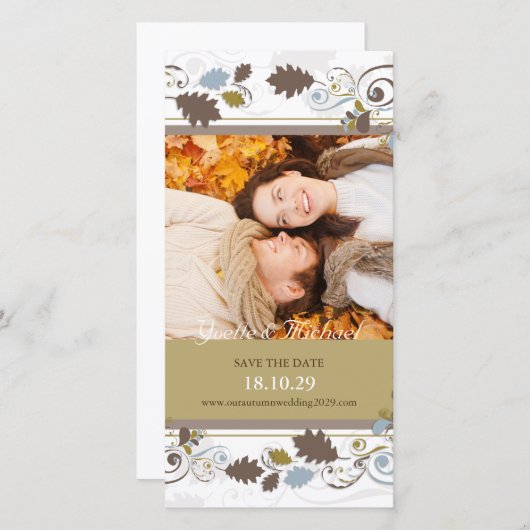 Herfstbladeren Wervelingen Datum Besparen Aankondi Save The Date (Voorkant / Achterkant)