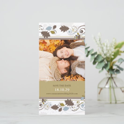 Herfstbladeren Wervelingen Datum Besparen Aankondi Save The Date (Staand voorkant)
