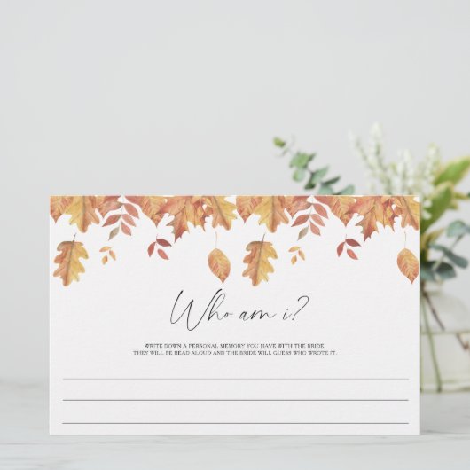 Herfstbladeren - Wie ben ik bruidsfeest spel Briefpapier (Staand voorkant)
