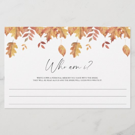Herfstbladeren - Wie ben ik bruidsfeest spel Briefpapier (Voorkant)