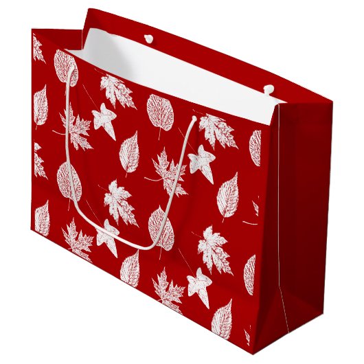 Herfstbladeren - wit en donkerrood large cadeautasje (Voorkant Gekanteld)