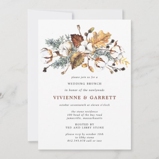 Herfstbladeren Witte Bloemen Bruidsbrunch Kaart (Voorkant)