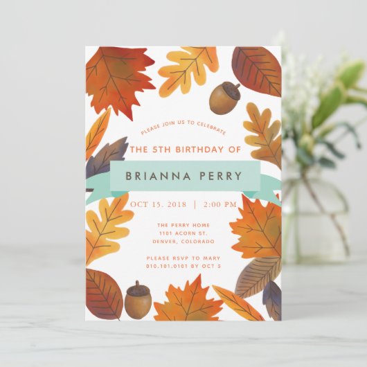 Herfstbladeren Witte Waterverf Kinderverjaardag Kaart (Staand voorkant)