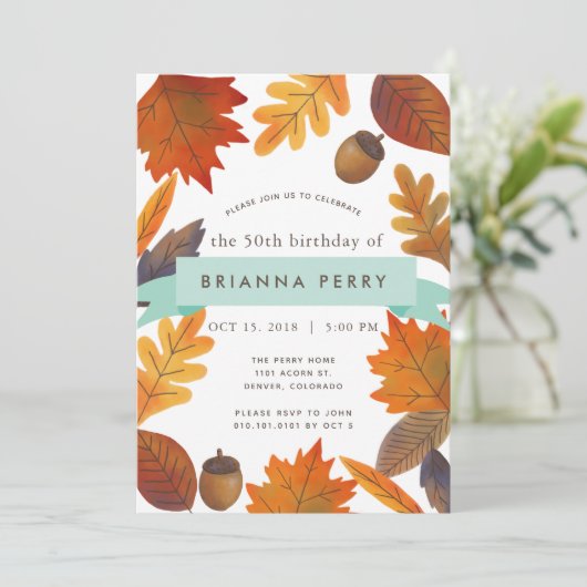 Herfstbladeren Witte Waterverf Volwassen Verjaarda Kaart (Staand voorkant)