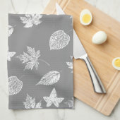 Herfstbladeren - zilver grijs en wit theedoek (Quarter Fold)