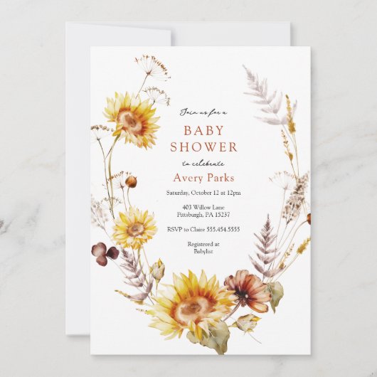 Herfstbladeren Zonnebloem Baby shower Kaart (Voorkant)