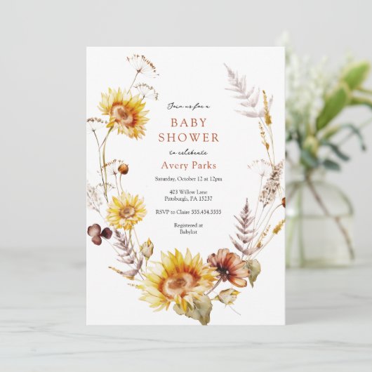 Herfstbladeren Zonnebloem Baby shower Kaart (Staand voorkant)