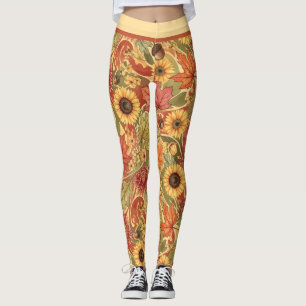 Herfstbladeren, Zonnebloem, Eikel Patroon Leggings