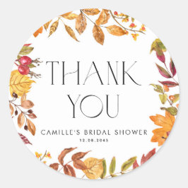 Herfstbladerenkrans Bruidsfeest Bedankt Ronde Sticker