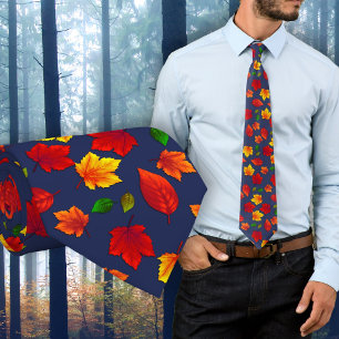 Herfstbladerenpatroon Donkerblauwe herfst stropdas