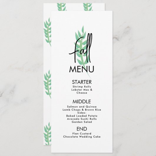 Herfstbladgroen Huwelijk Feest Menu Kaart (Voorkant / Achterkant)