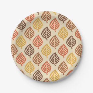 Herfstbladpatroon in herfstkleuren papieren bordje