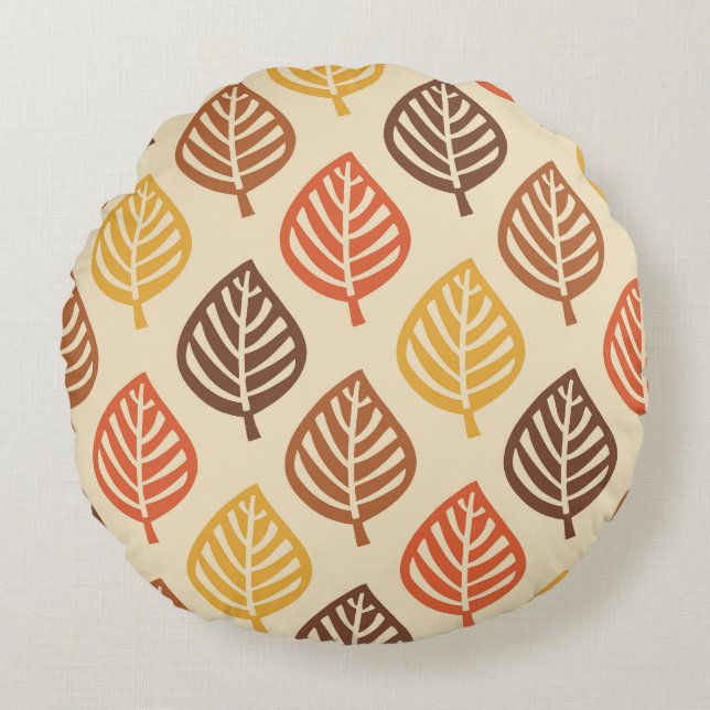 Herfstbladpatroon in herfstkleuren rond kussen (Voorkant)