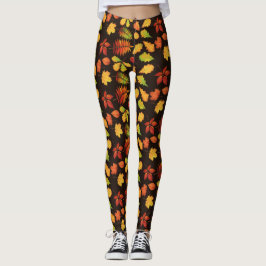 Herfstbladpatroon op bruin leggings