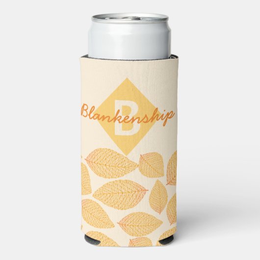 Herfstbladpatroon Persoonlijke Monogramnaam Seltzer Blikjeskoeler (Seltzer Achterkant)