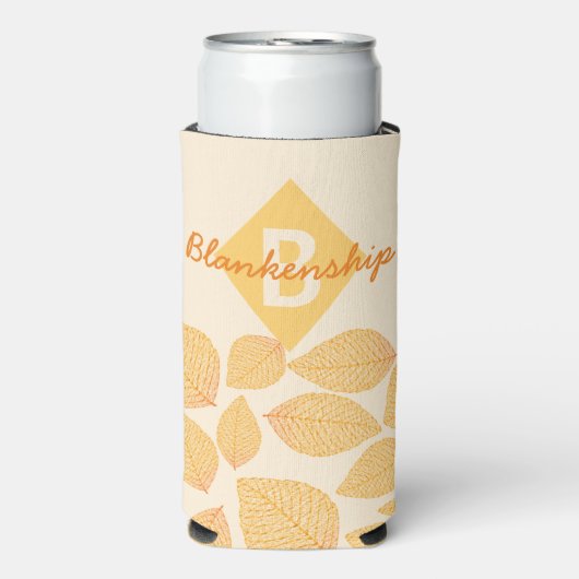 Herfstbladpatroon Persoonlijke Monogramnaam Seltzer Blikjeskoeler (Seltzer Voorkant)